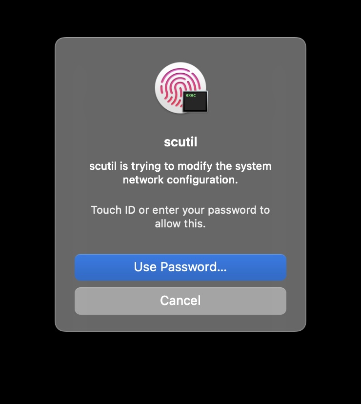 scutil is trying to modify the system network configuration